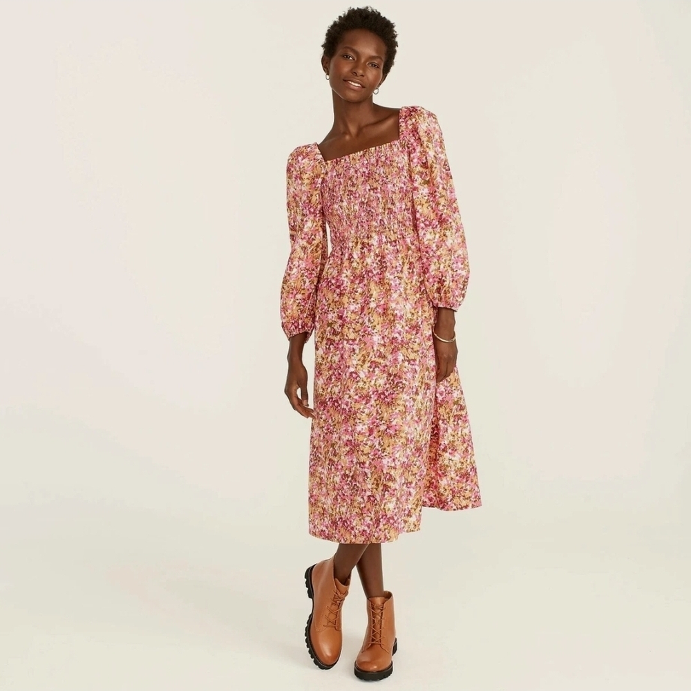 J. Crew Floral Long Sleeve Dress in Pink and Yellow